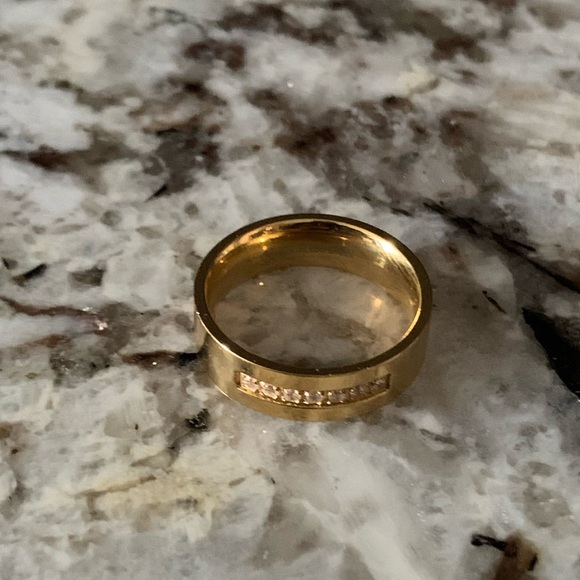 Vintage Gold Plated Ring, Stainless Steel & CZ Stones, Approx. Size 7 - Picture 5 of 6